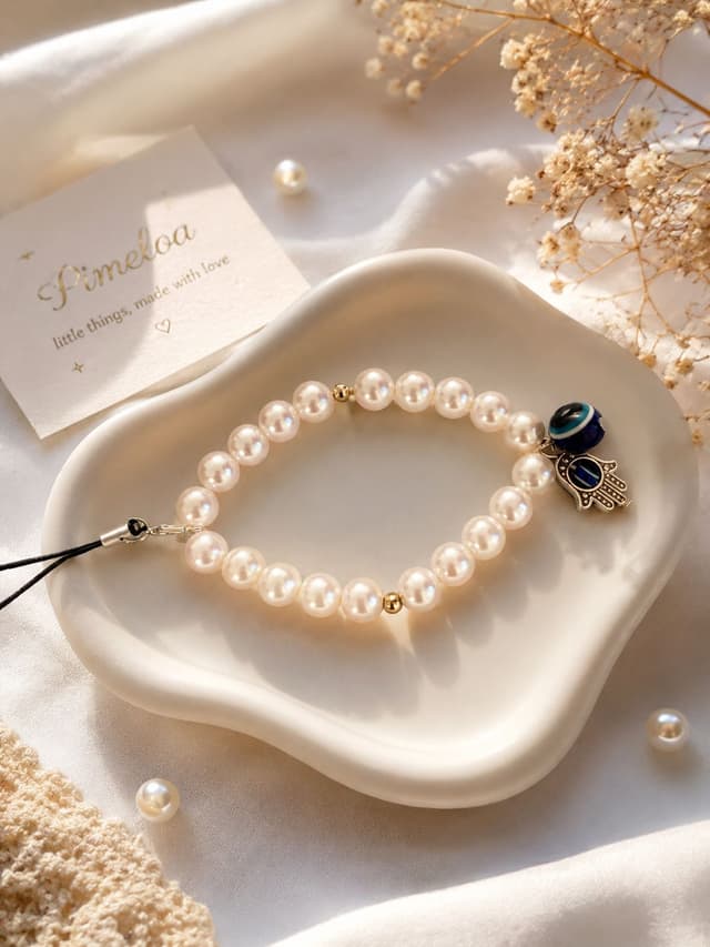 Pearl Evil Eye Phone Charm