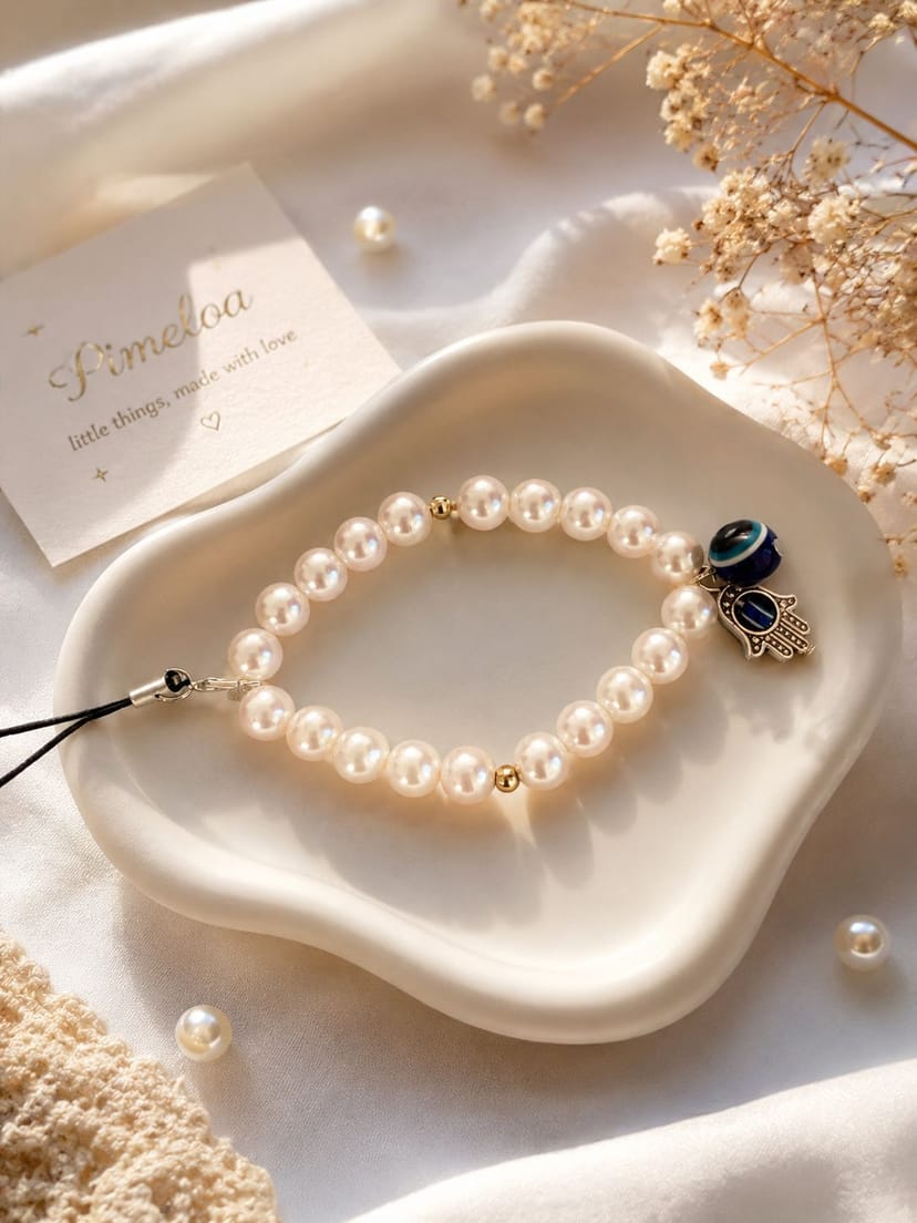 Pearl Evil Eye Phone Charm - Image 1